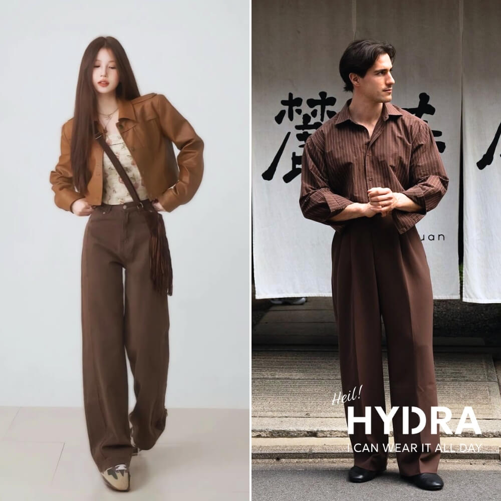 Cách phối quần nâu với áo cùng gam màu