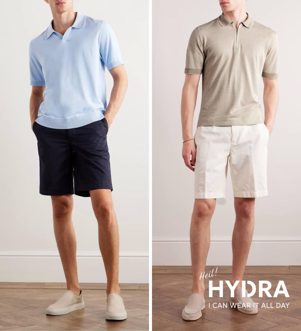 Outfit áo polo phối đồ với quần short nam