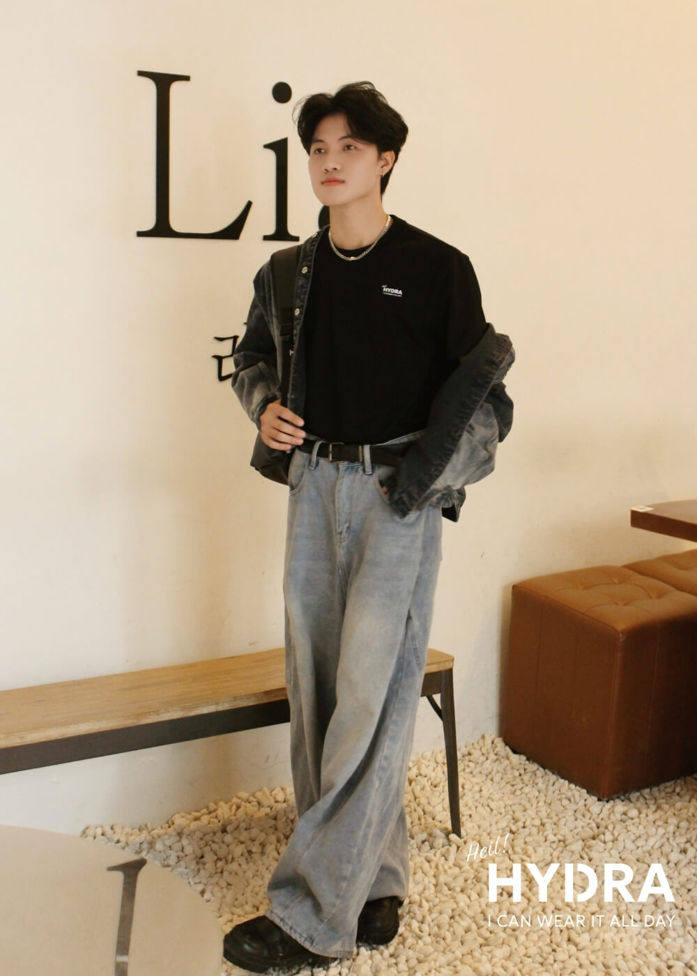 Phối quần jean áo thun nam phong cách layer